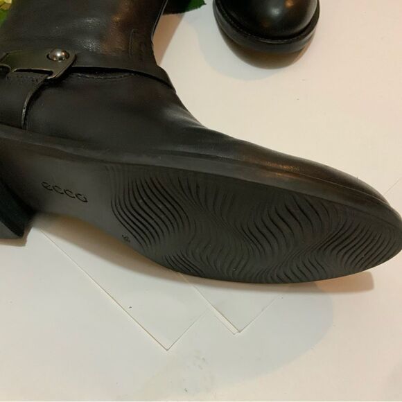 ECCO Hobart Harness Black Leather Mid Calf Moto Boot Size 38 US 7.5 Low Heel - Picture 7 of 12